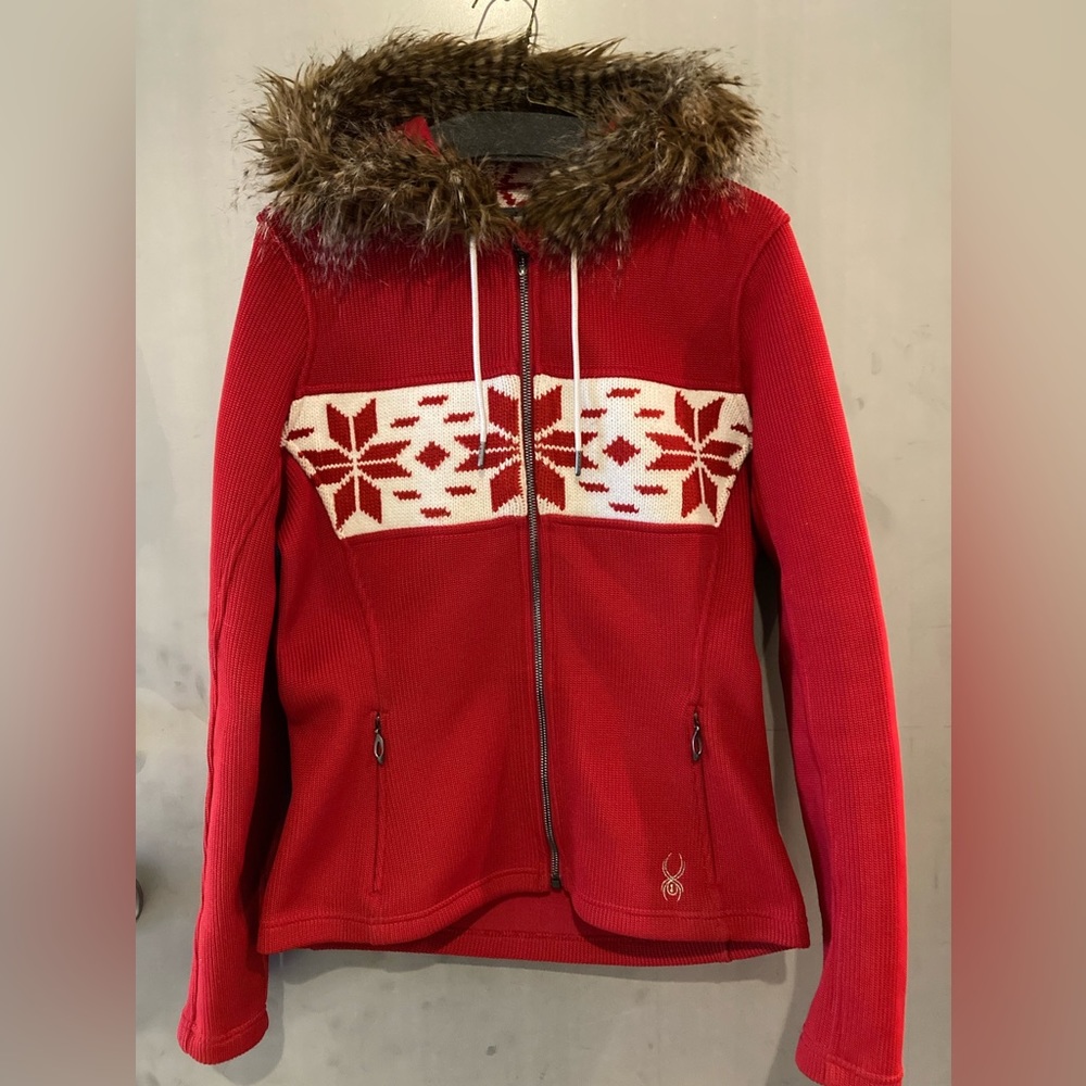 Women’s red and white Spyder zip up jacket Size M
